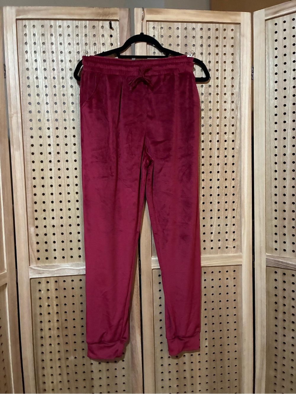 Velvet Jogger Pants in Deep Wine Red By Conceited 1X-2X